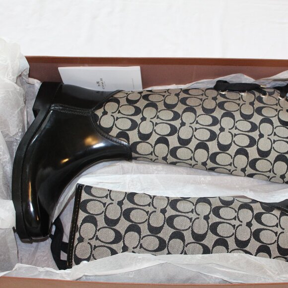 Coach Rubber Rain Boots, Size 8M, Black NWOT Never Worn - Picture 1 of 8